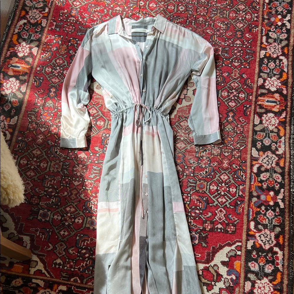 Pastel Striped Button-Front Maxi Shirt Dress